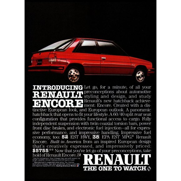 1984 Renault Encore Hatchback Car Vintage Print Ad Red Compact Wall Art Photo - Picture 1 of 1